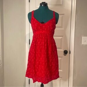 Johnny Was red floral embroidered dress with tie waist in the back